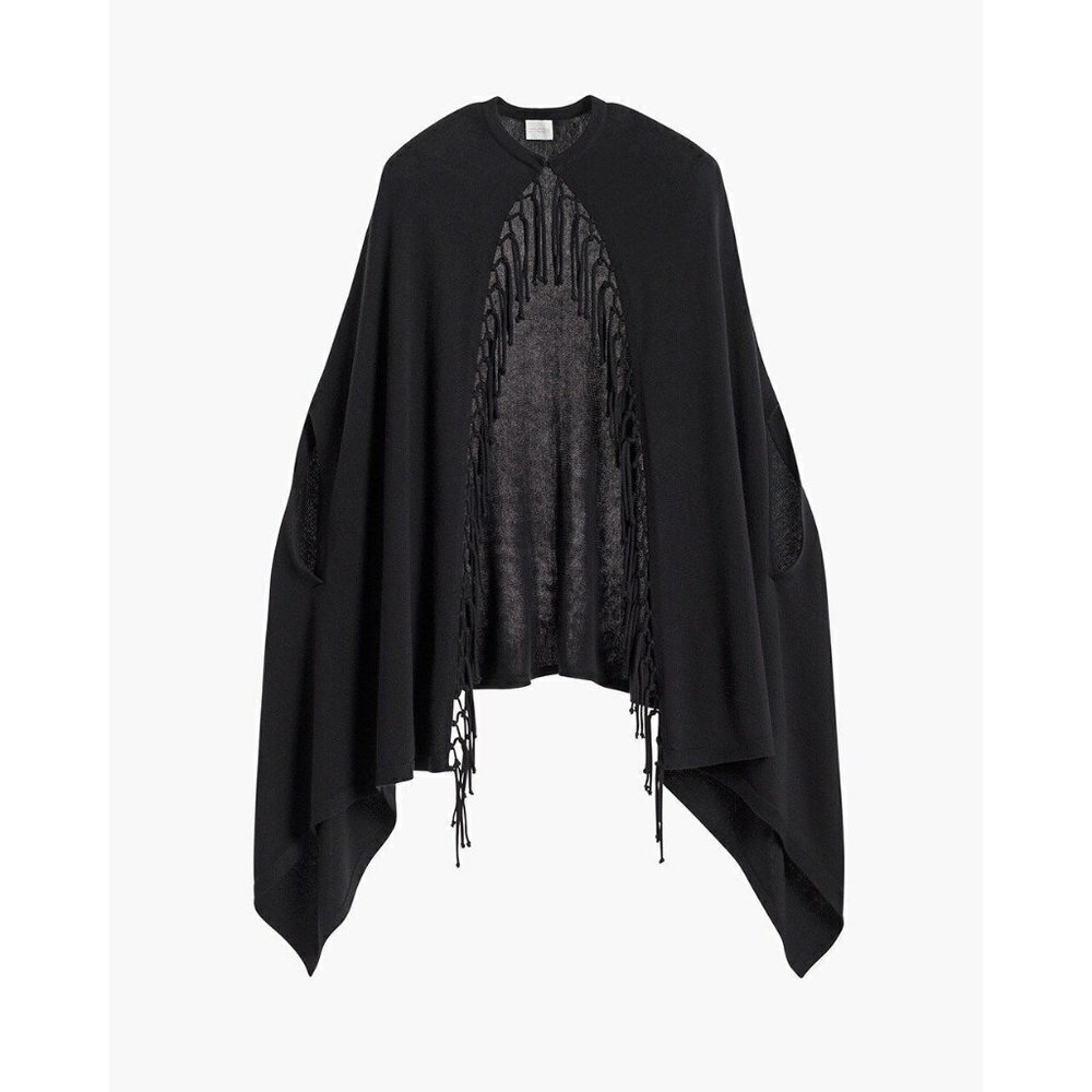 Chico's Mimi Fringe Cape Poncho OS‎ Black NWT